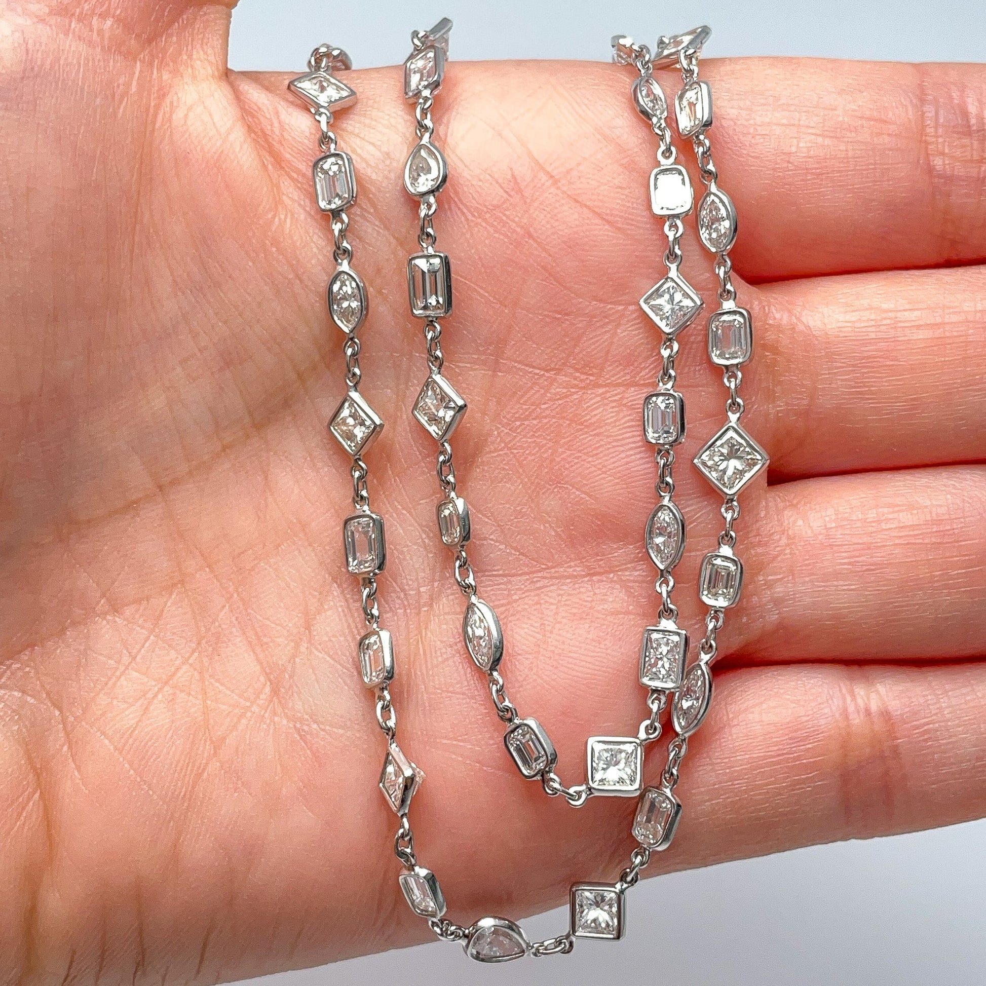 Bezel Set Mixed Fancy Cut Diamond Necklace - Forever Rox