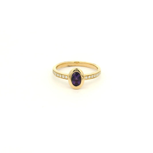 Bezel Set Oval Cut Amethsyt & Diamond Ring - Forever Rox Fine Jewelry