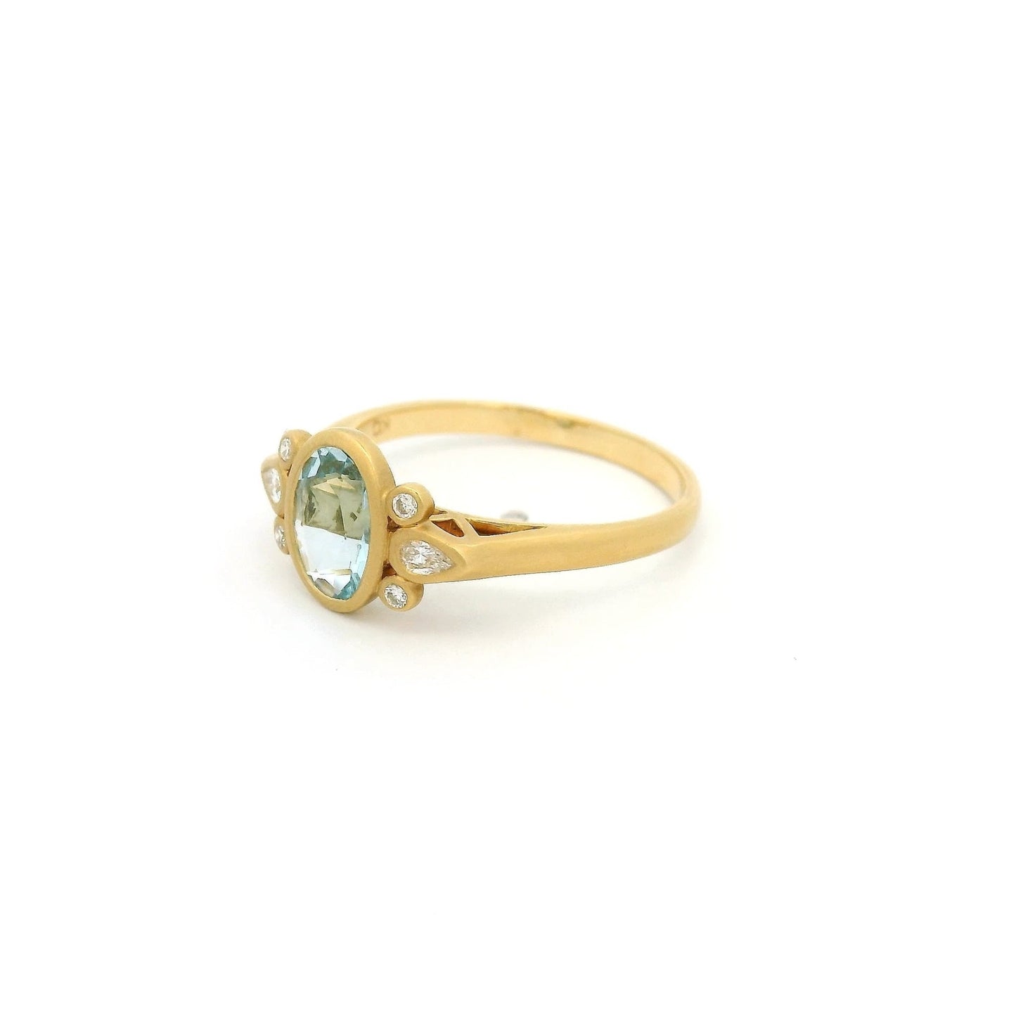 Bezel Set Oval Cut Aquamarine Ring with Round & Marquise Cut Diamonds - Forever Rox Fine Jewelry
