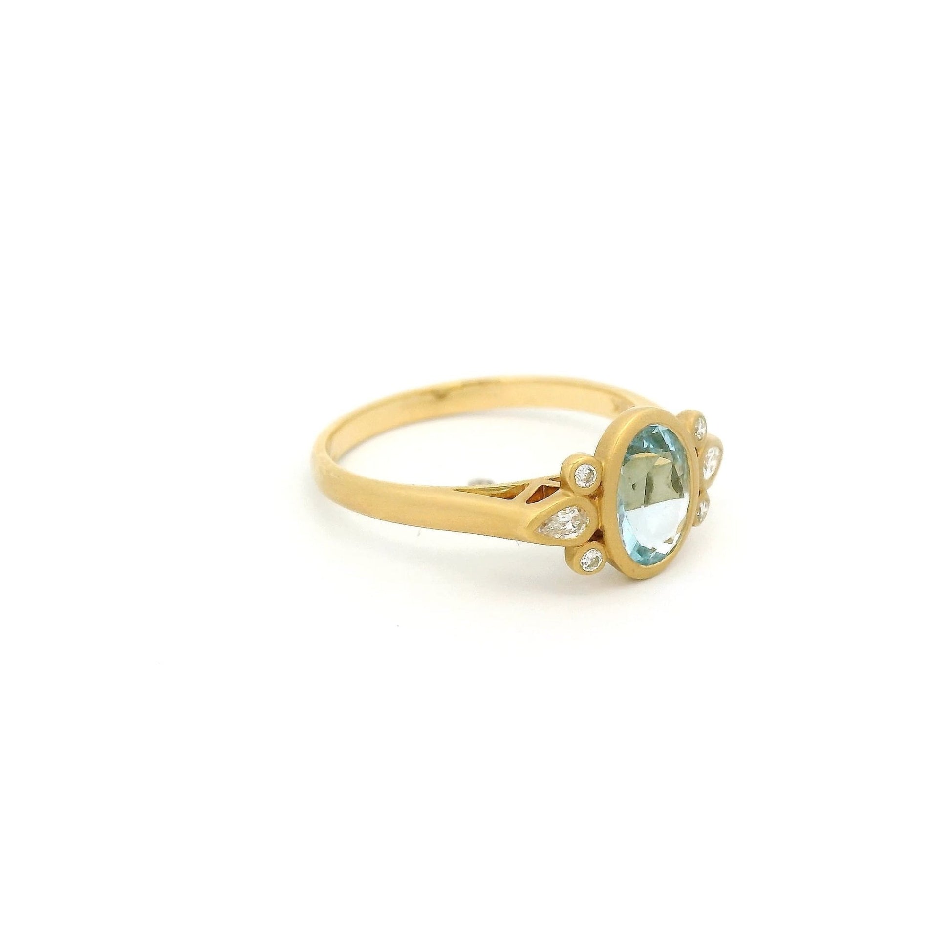 Bezel Set Oval Cut Aquamarine Ring with Round & Marquise Cut Diamonds - Forever Rox Fine Jewelry