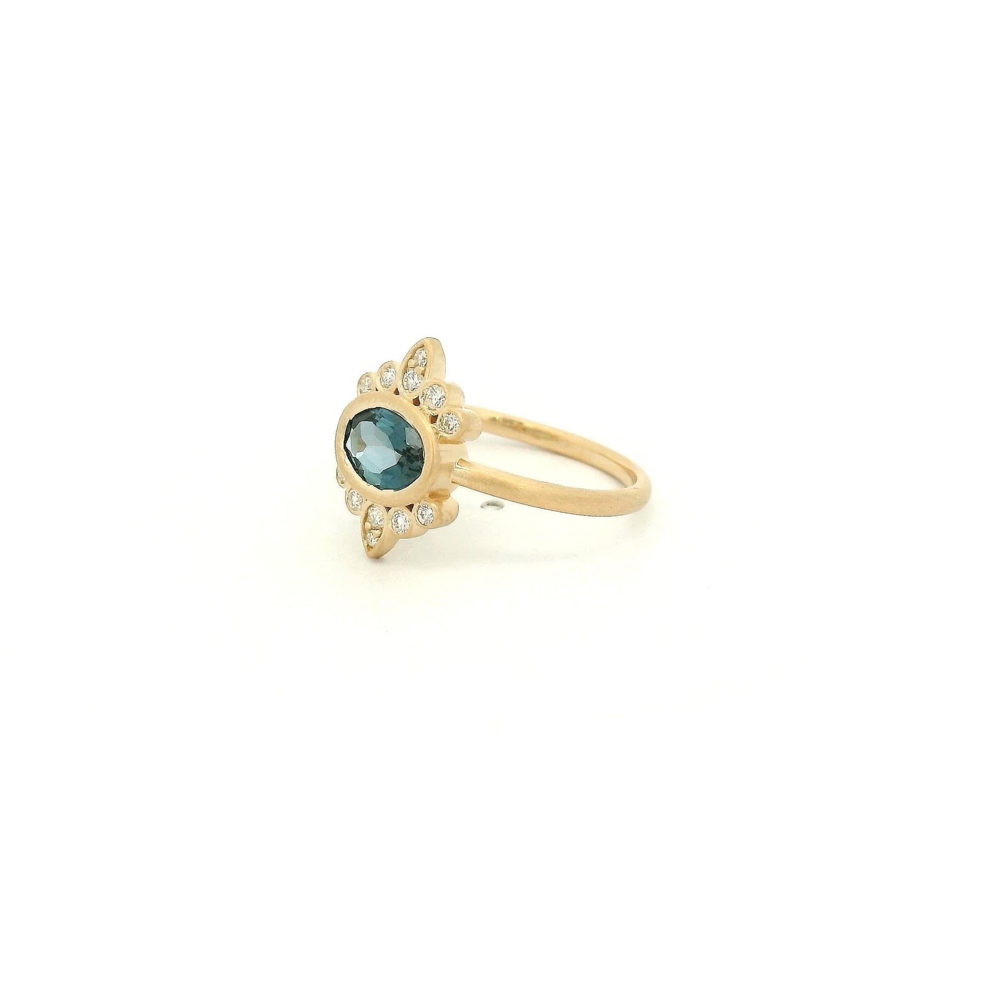 Bezel Set Oval London Blue Topaz & Diamond Burst Ring - Forever Rox Fine Jewelry