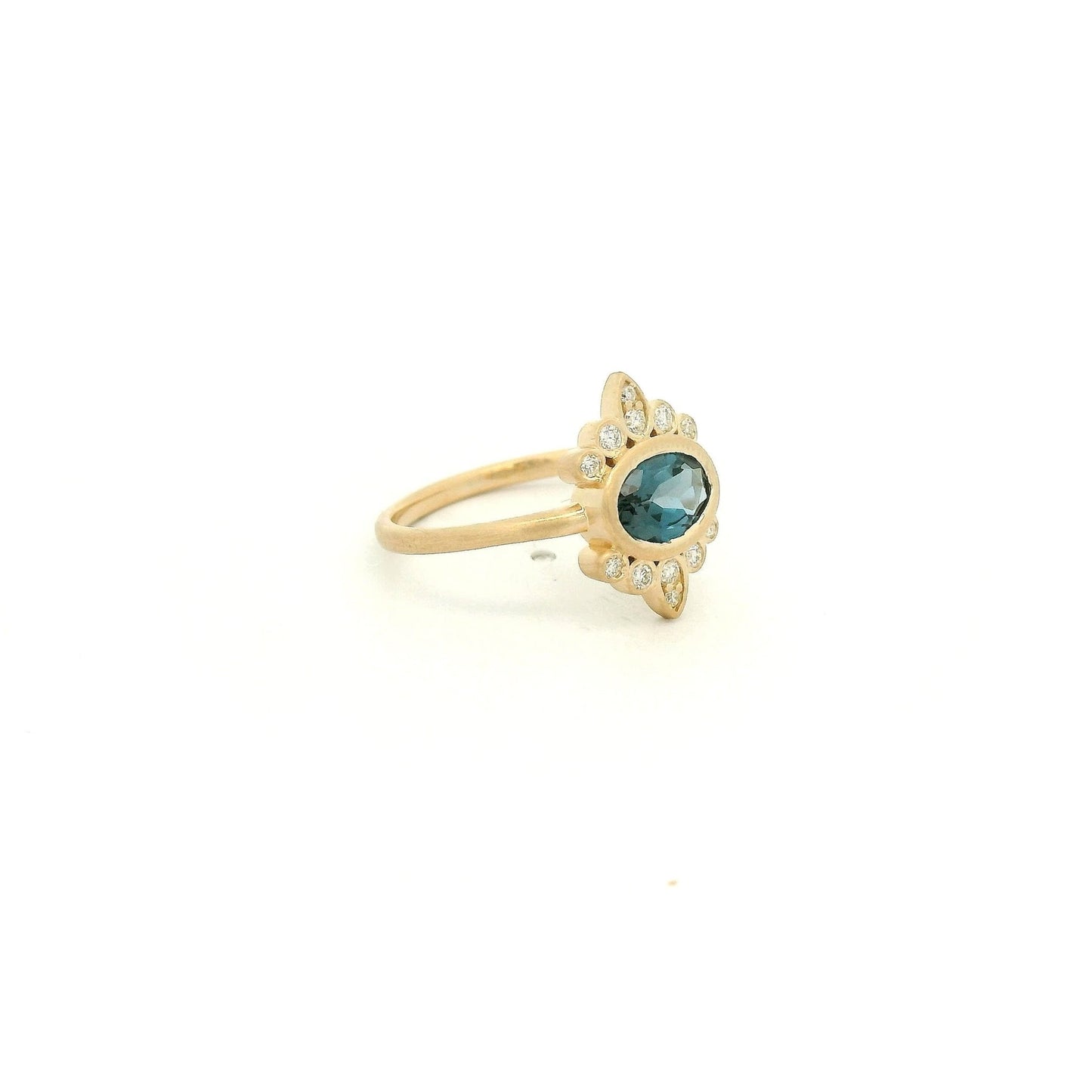 Bezel Set Oval London Blue Topaz & Diamond Burst Ring - Forever Rox Fine Jewelry