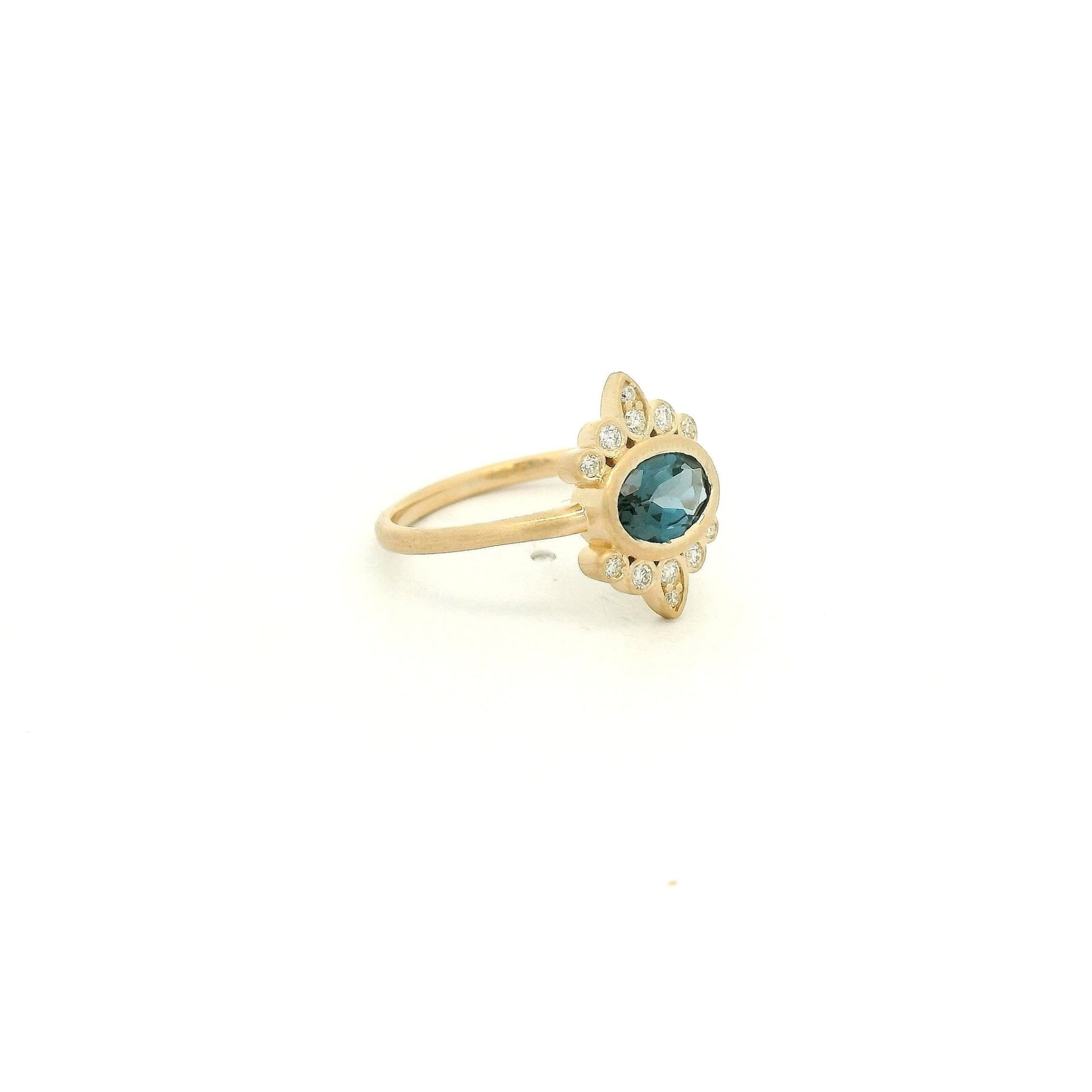 Bezel Set Oval London Blue Topaz & Diamond Burst Ring - Forever Rox Fine Jewelry