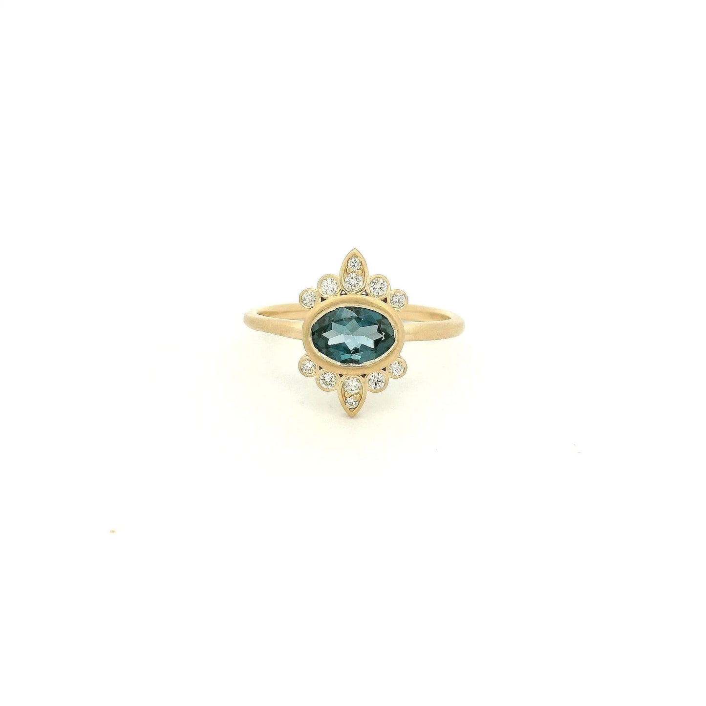 Bezel Set Oval London Blue Topaz & Diamond Burst Ring - Forever Rox Fine Jewelry