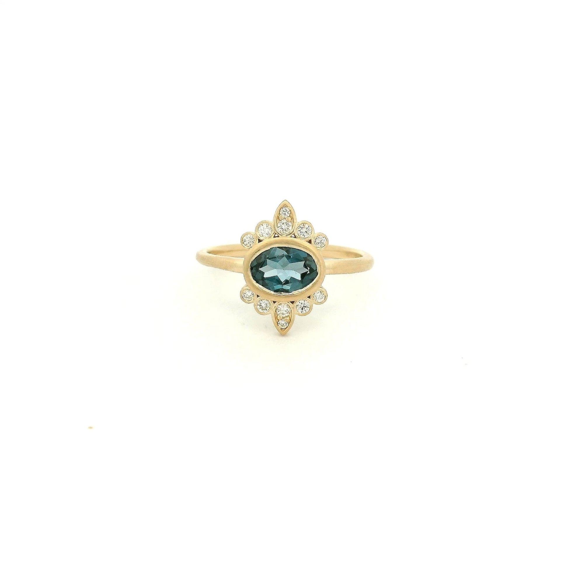 Bezel Set Oval London Blue Topaz & Diamond Burst Ring - Forever Rox Fine Jewelry