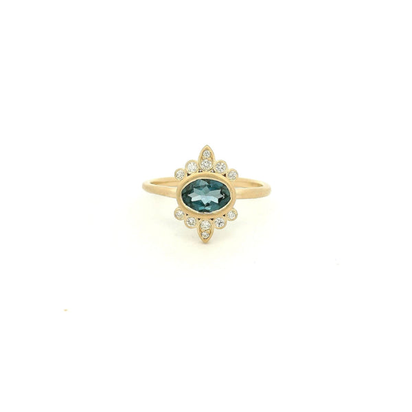 Bezel Set Oval London Blue Topaz & Diamond Burst Ring - Forever Rox Fine Jewelry