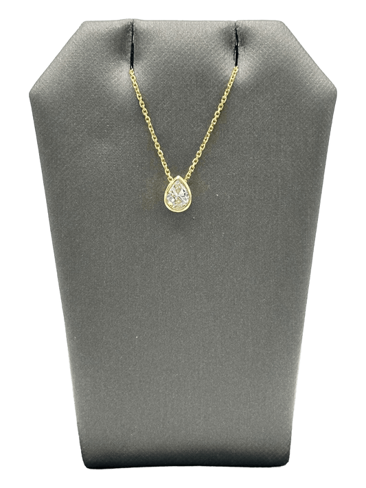 Bezel Set Pear Shape Diamond Pendant With Chain - Forever Rox