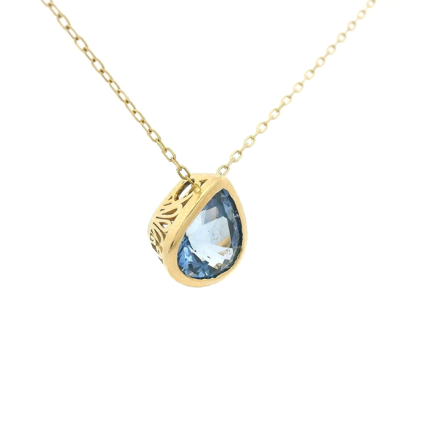 Bezel Set Pear Shaped Ceylon Sapphire Pendant - Forever Rox Fine Jewelry