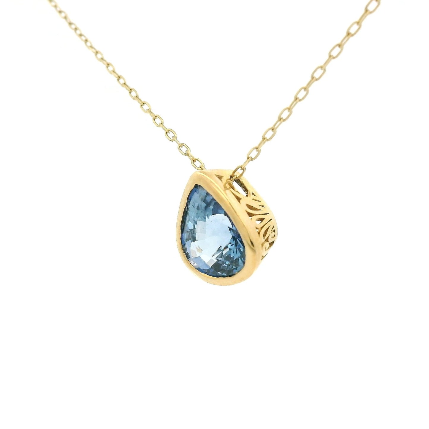 Bezel Set Pear Shaped Ceylon Sapphire Pendant - Forever Rox Fine Jewelry