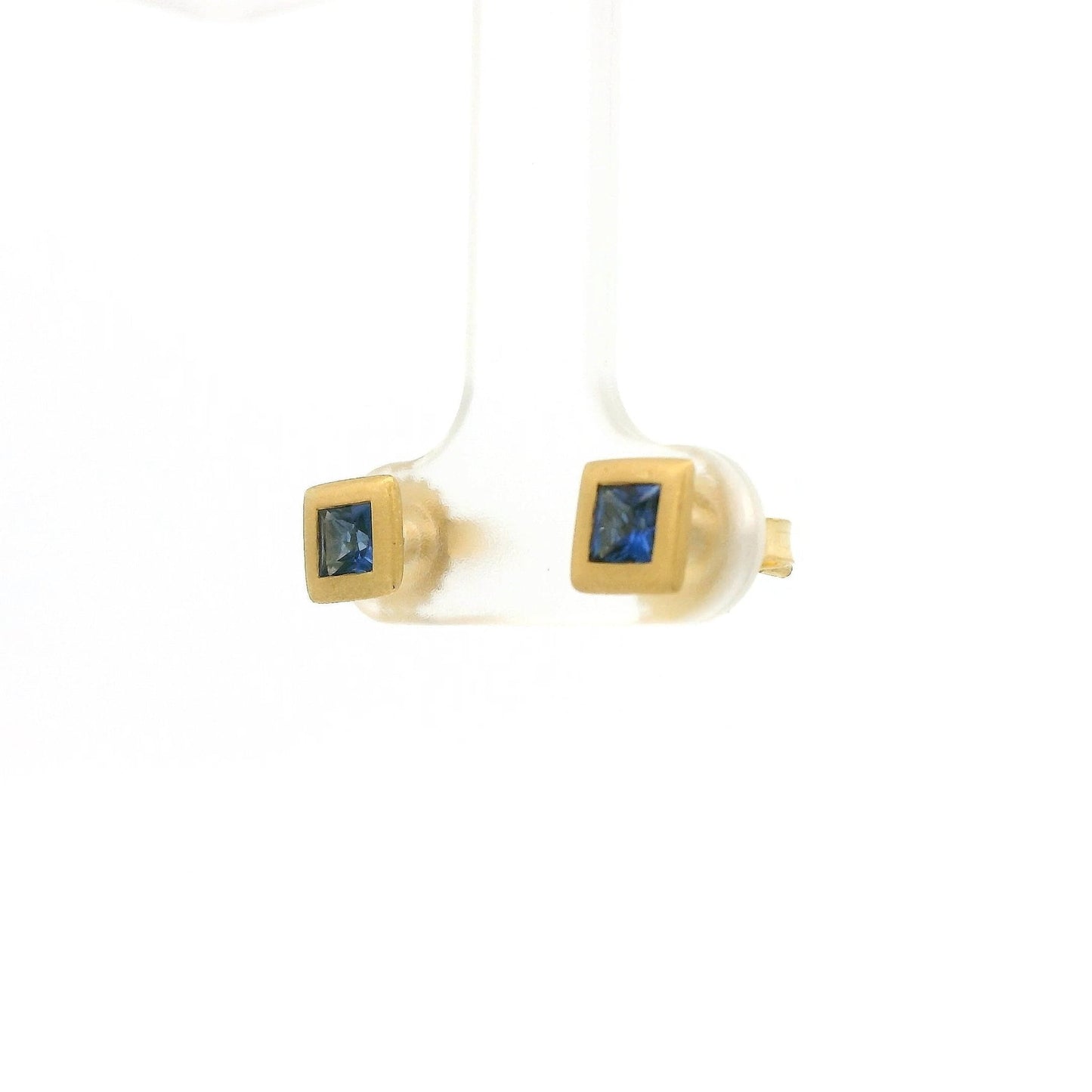 Bezel Set Princess Cut Blue Sapphire Studs - Forever Rox Fine Jewelry