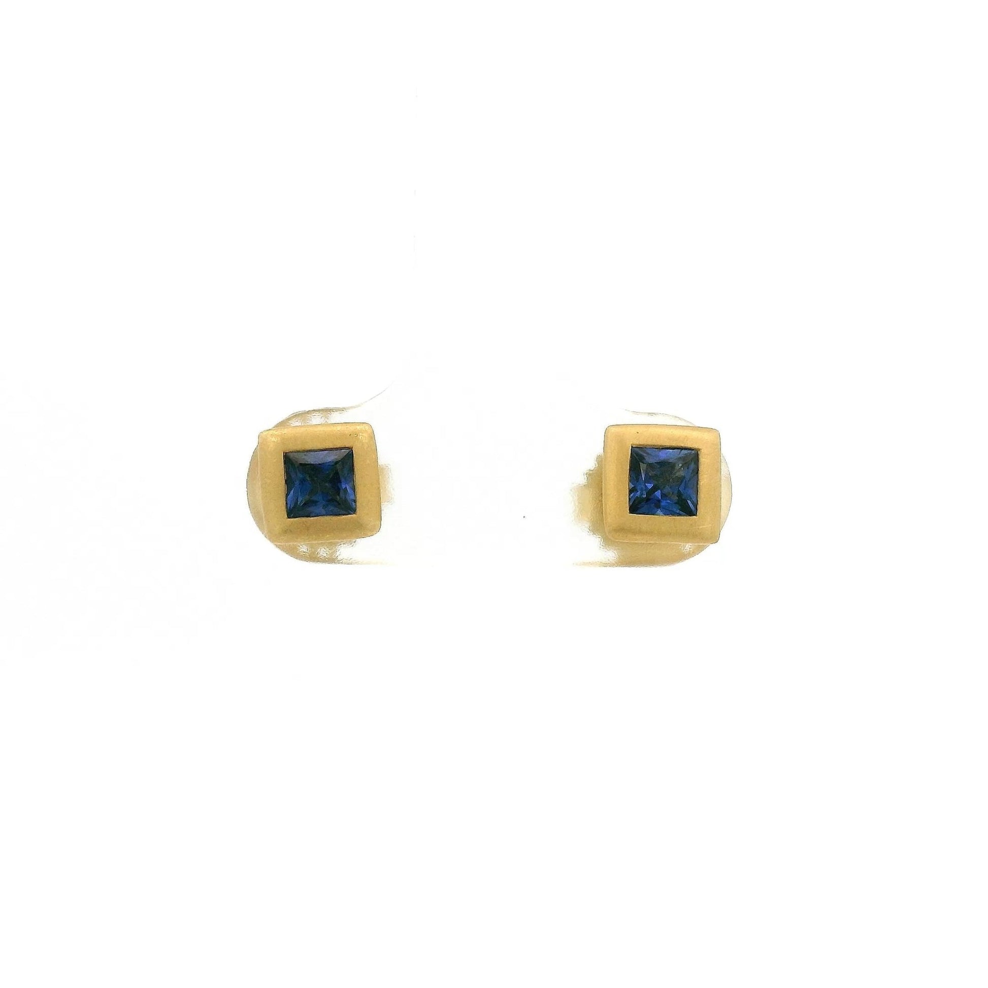 Bezel Set Princess Cut Blue Sapphire Studs - Forever Rox Fine Jewelry