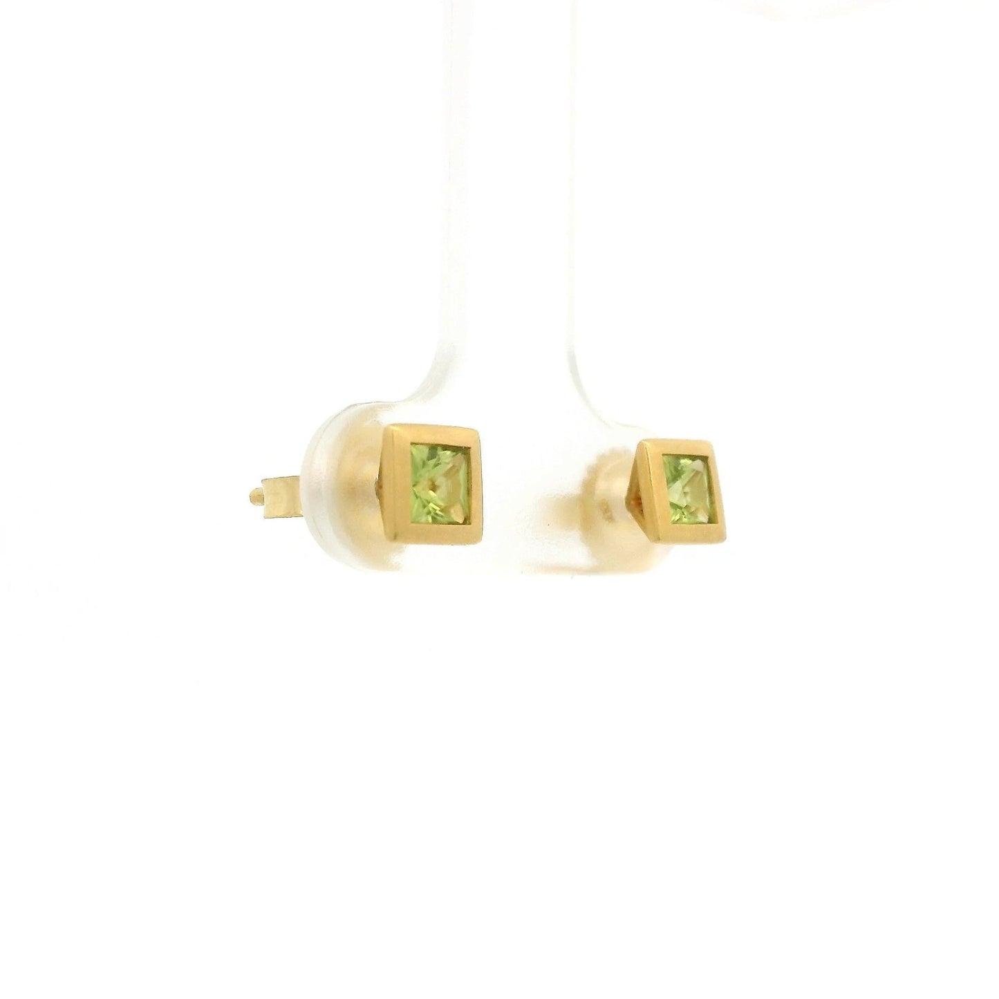 Bezel Set Princess Cut Peridot Studs - Forever Rox Fine Jewelry