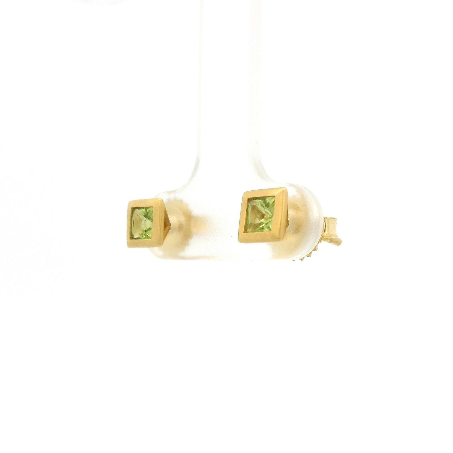 Bezel Set Princess Cut Peridot Studs - Forever Rox Fine Jewelry