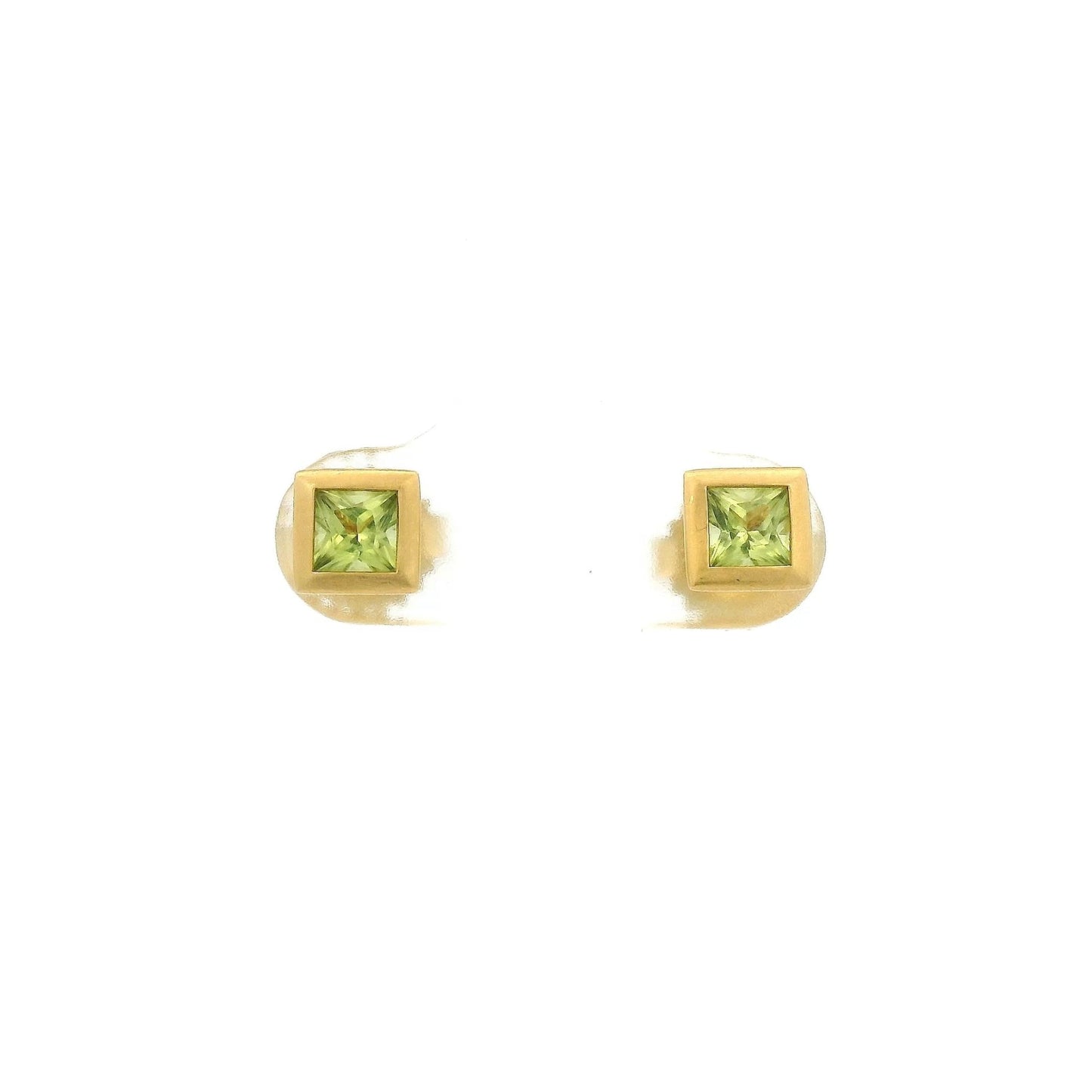 Bezel Set Princess Cut Peridot Studs - Forever Rox Fine Jewelry