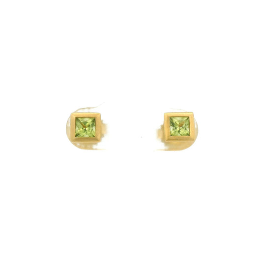 Bezel Set Princess Cut Peridot Studs - Forever Rox Fine Jewelry