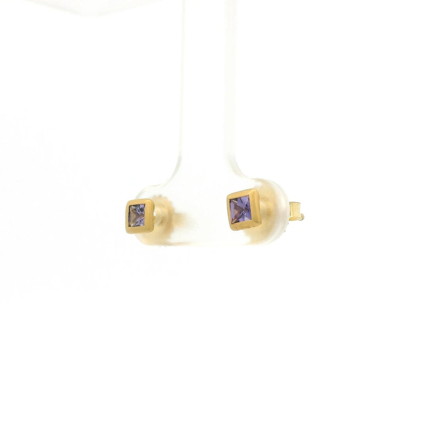 Bezel Set Princess Cut Purple Sapphire Studs - Forever Rox Fine Jewelry