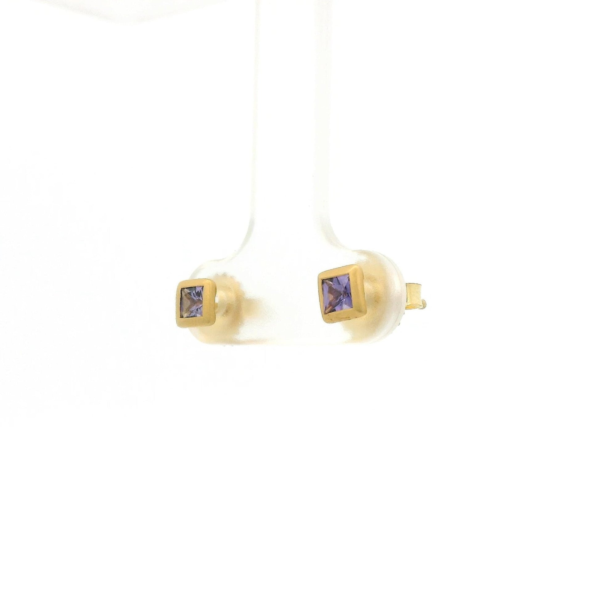 Bezel Set Princess Cut Purple Sapphire Studs - Forever Rox Fine Jewelry