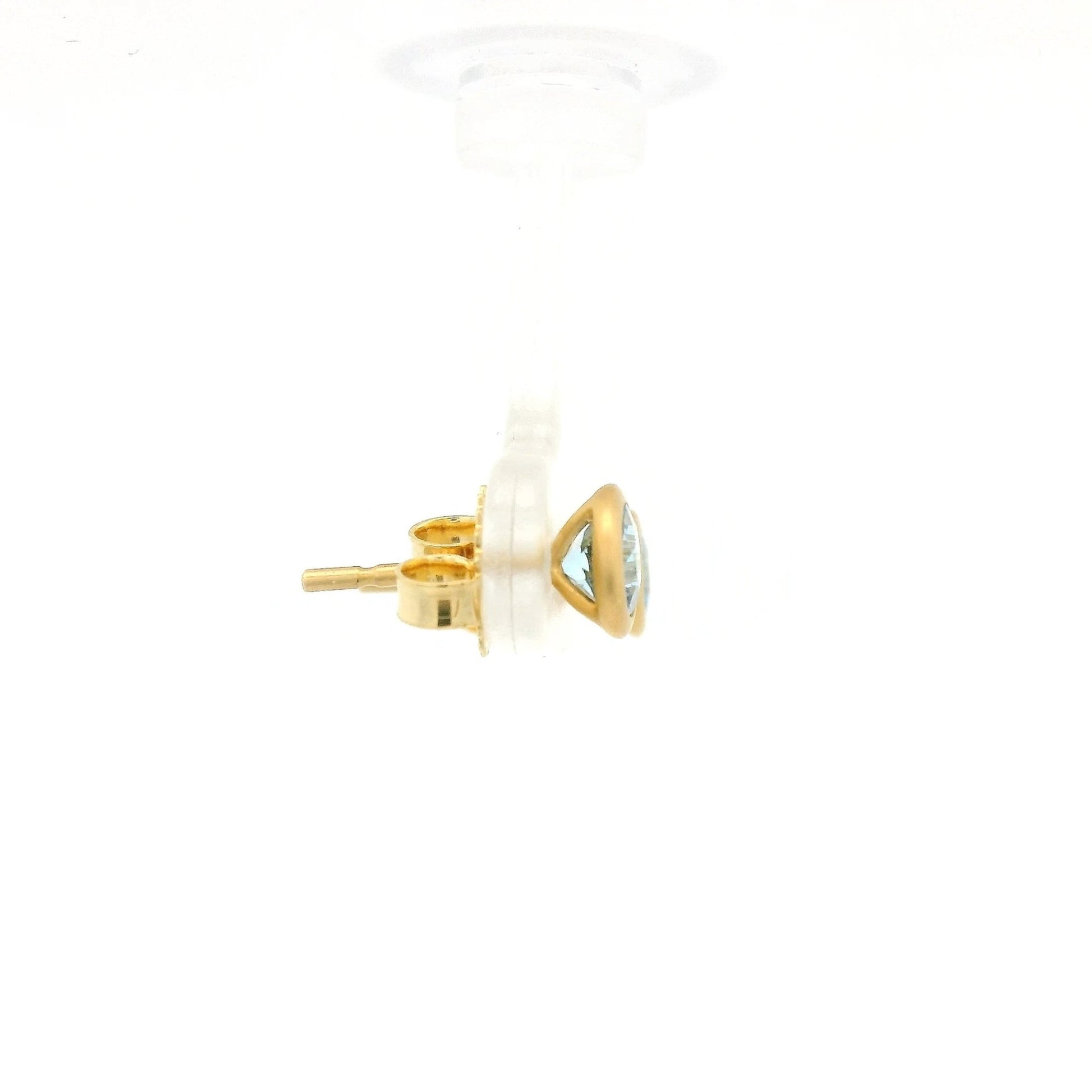 Bezel Set Round Cut Aquamarine Studs - Forever Rox Fine Jewelry