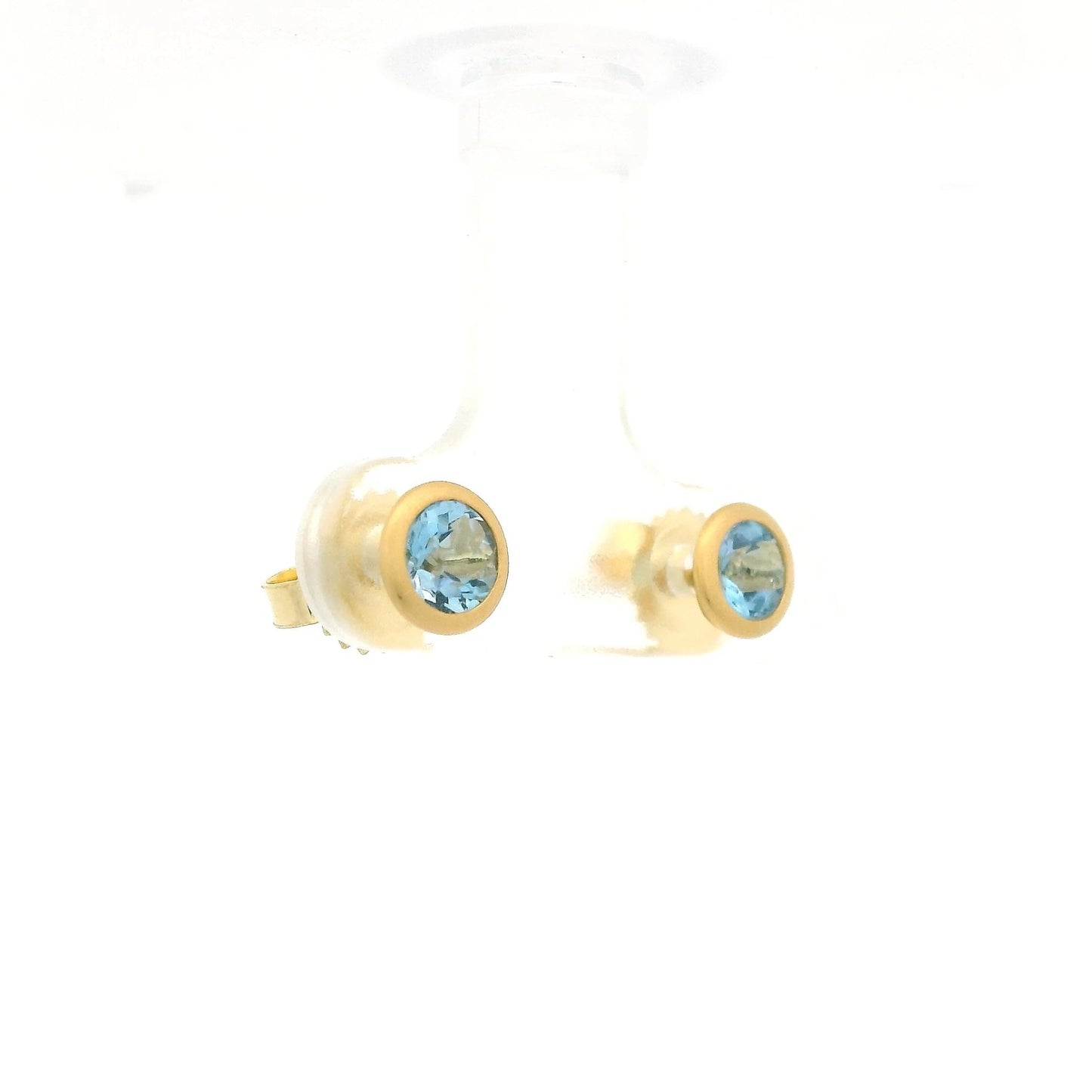 Bezel Set Round Cut Aquamarine Studs - Forever Rox Fine Jewelry