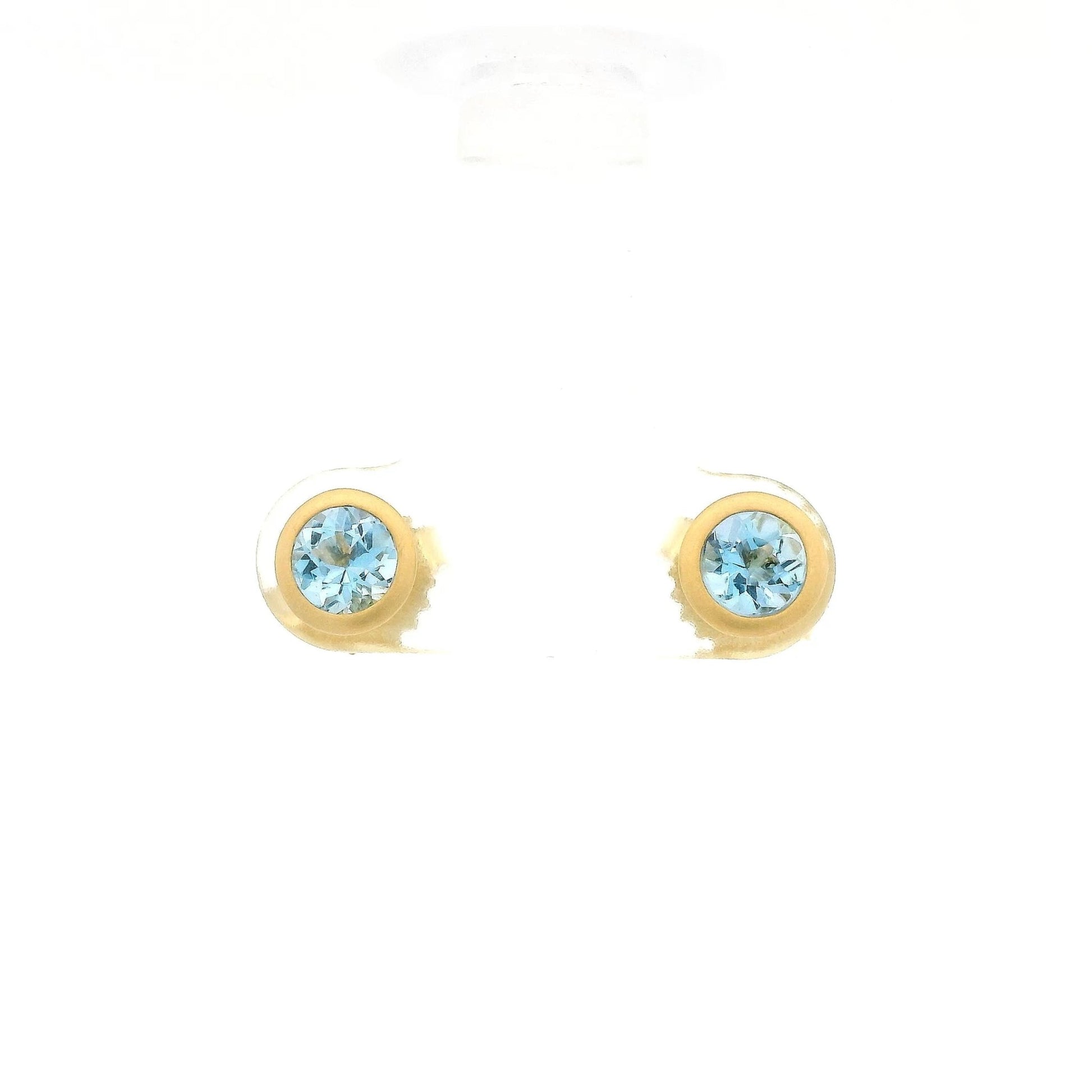 Bezel Set Round Cut Aquamarine Studs - Forever Rox Fine Jewelry
