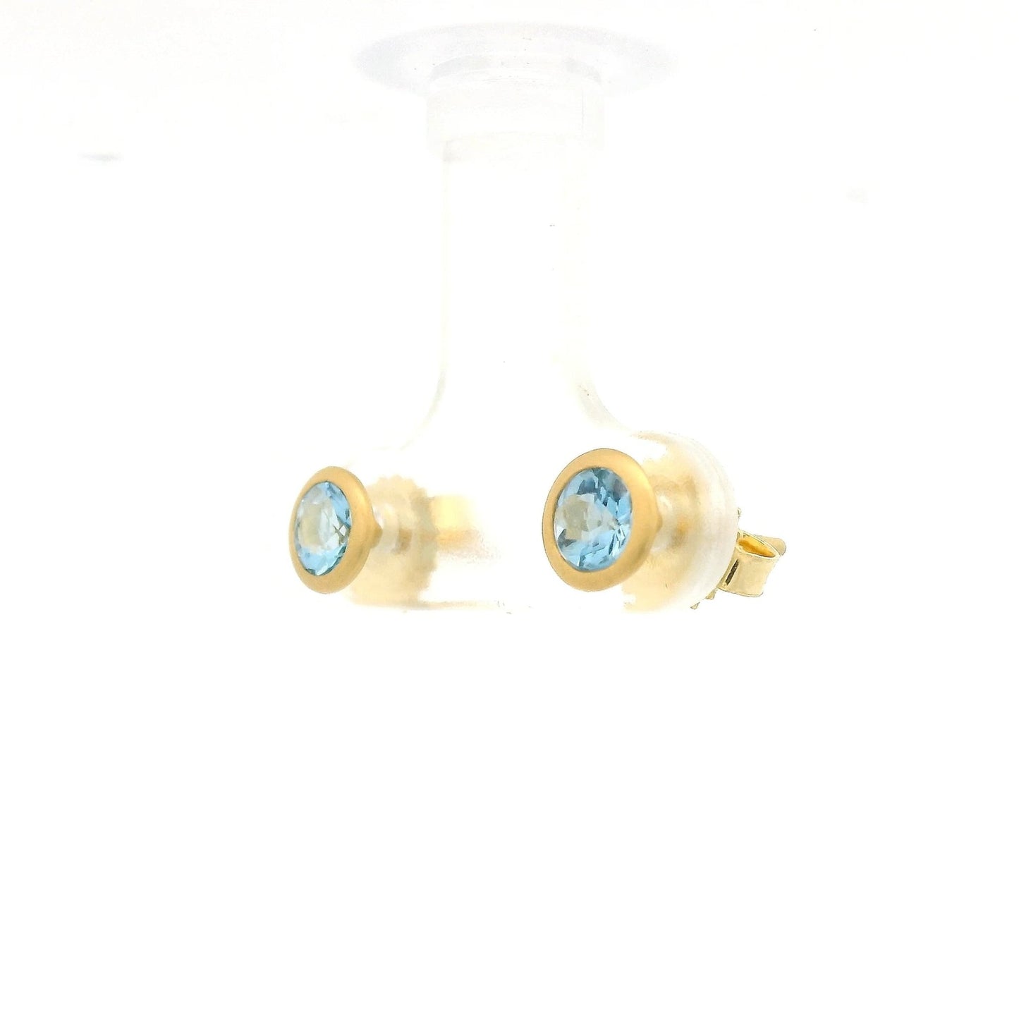 Bezel Set Round Cut Aquamarine Studs - Forever Rox Fine Jewelry