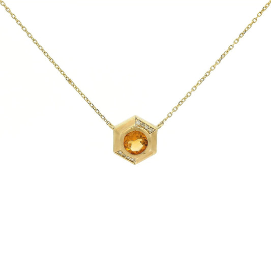 Bezel Set Round Cut Citrine & Diamond Hexagon Pendant - Forever Rox Fine Jewelry