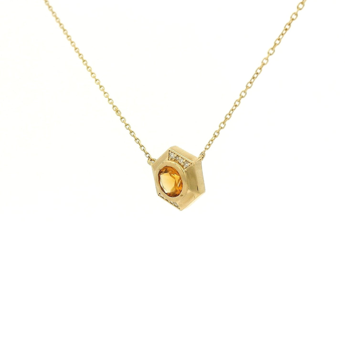 Bezel Set Round Cut Citrine & Diamond Hexagon Pendant - Forever Rox Fine Jewelry