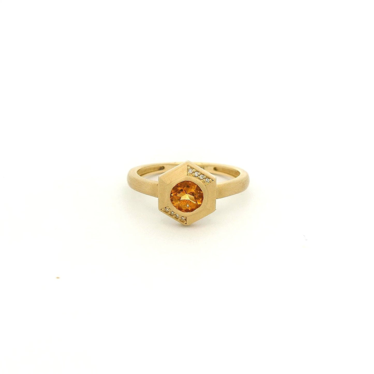 Bezel Set Round Cut Citrine & Diamond Hexagon Ring - Forever Rox Fine Jewelry