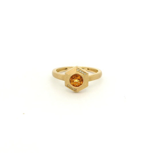 Bezel Set Round Cut Citrine & Diamond Hexagon Ring - Forever Rox Fine Jewelry