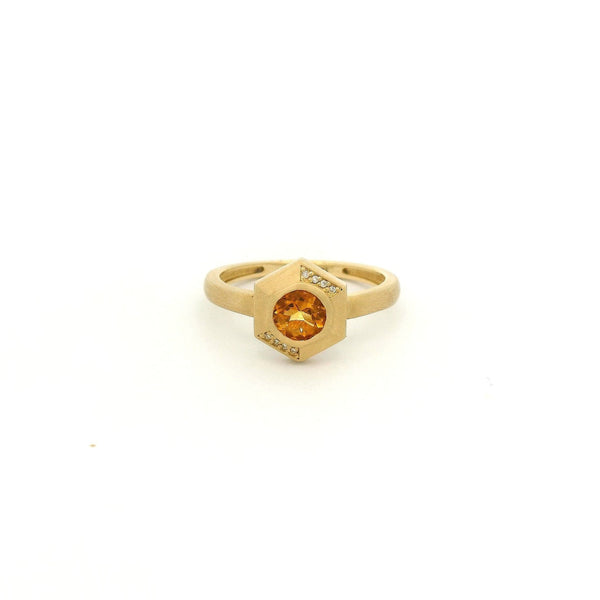 Bezel Set Round Cut Citrine & Diamond Hexagon Ring - Forever Rox Fine Jewelry