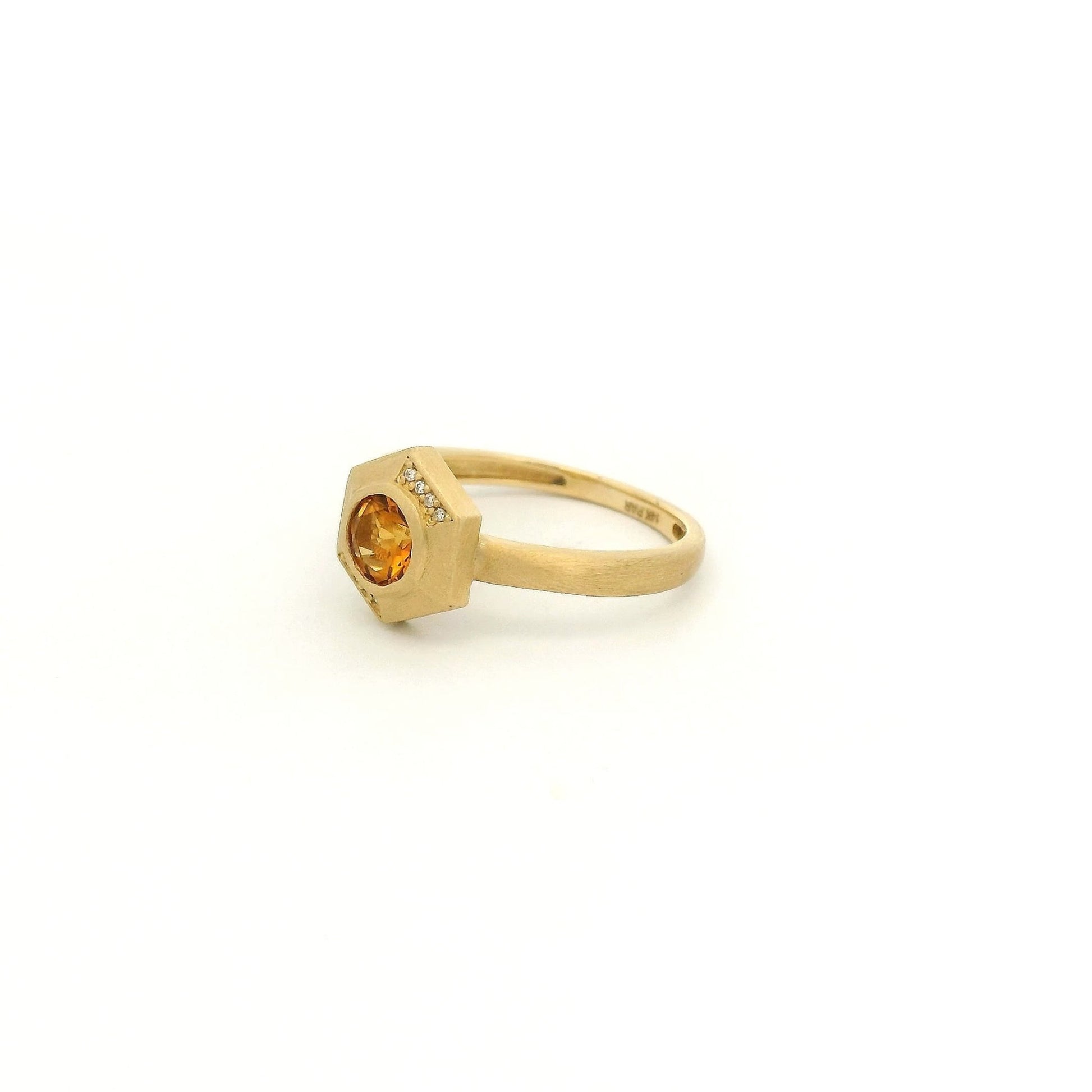 Bezel Set Round Cut Citrine & Diamond Hexagon Ring - Forever Rox Fine Jewelry