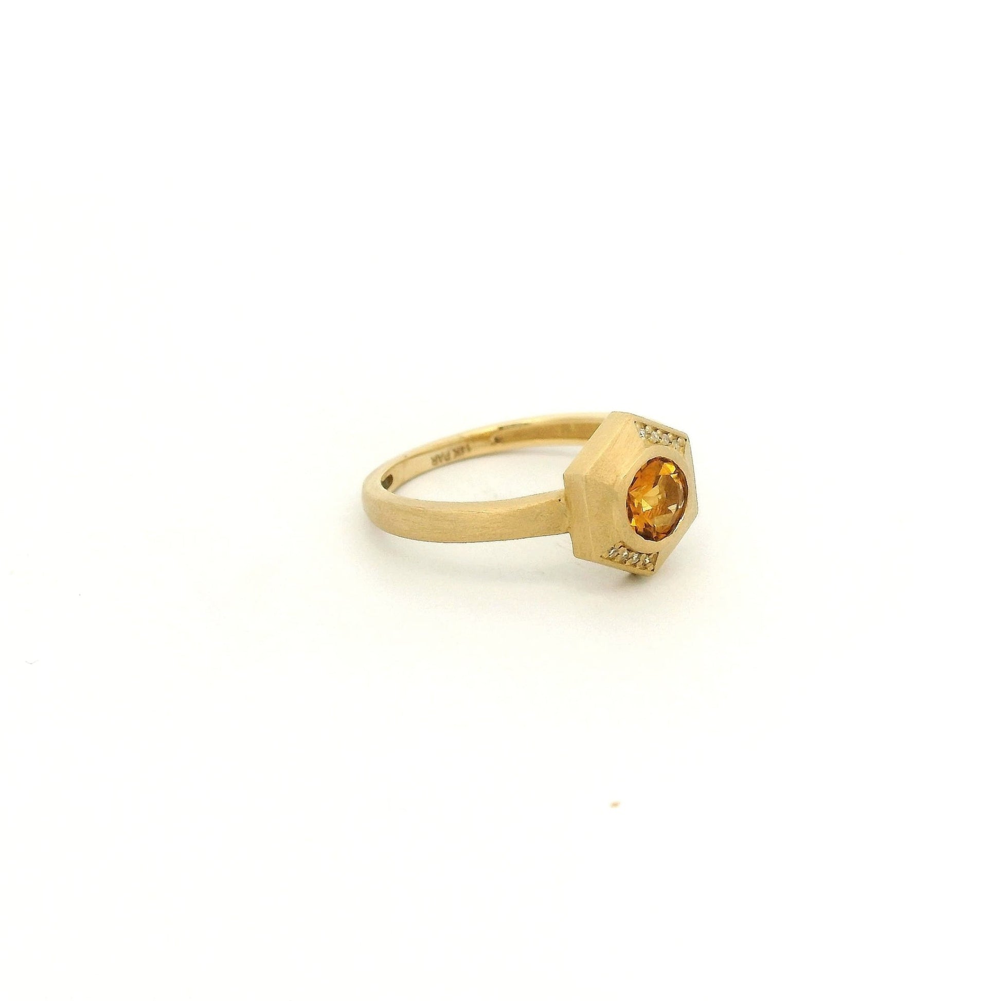 Bezel Set Round Cut Citrine & Diamond Hexagon Ring - Forever Rox Fine Jewelry