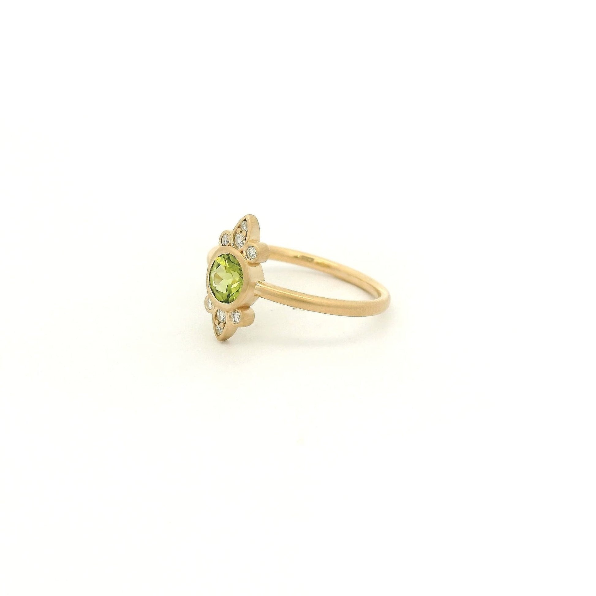 Bezel Set Round Cut Peridot & Diamond Burst Ring - Forever Rox Fine Jewelry