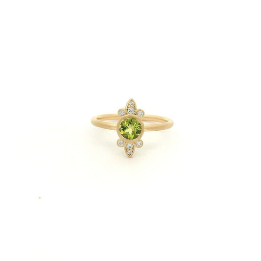 Bezel Set Round Cut Peridot & Diamond Burst Ring - Forever Rox Fine Jewelry