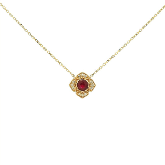 Bezel Set Ruby Milgrain Flower Pendat With Diamonds - Forever Rox Fine Jewelry