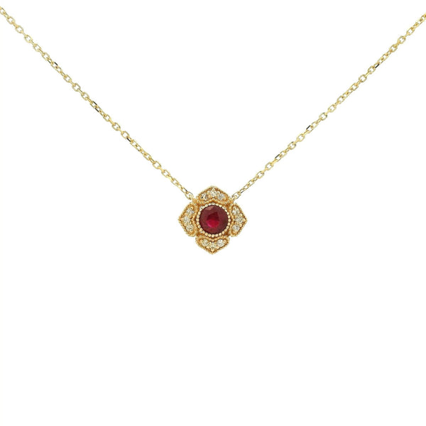 Bezel Set Ruby Milgrain Flower Pendat With Diamonds - Forever Rox Fine Jewelry