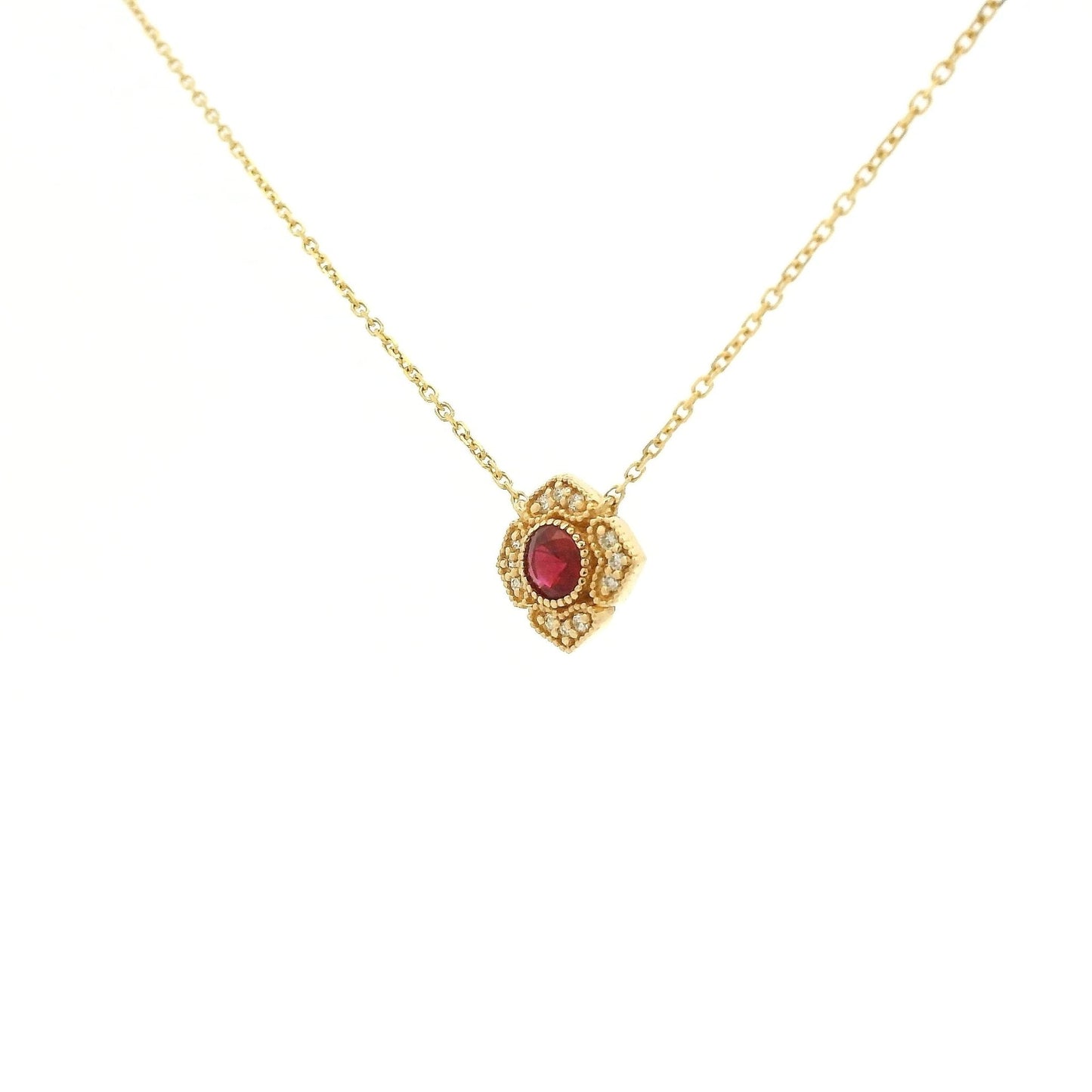 Bezel Set Ruby Milgrain Flower Pendat With Diamonds - Forever Rox Fine Jewelry