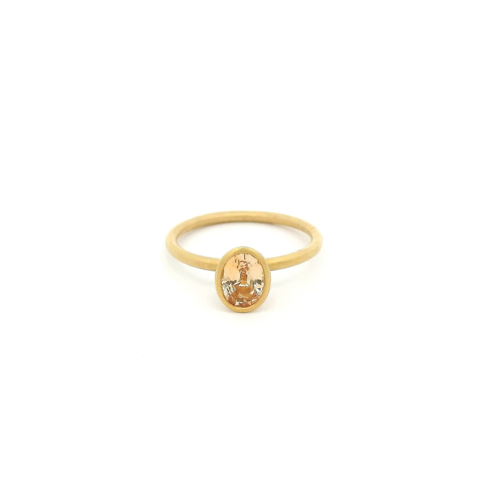 Bezel Set Solitair Oval Cut Peach Sapphire Ring - Forever Rox Fine Jewelry