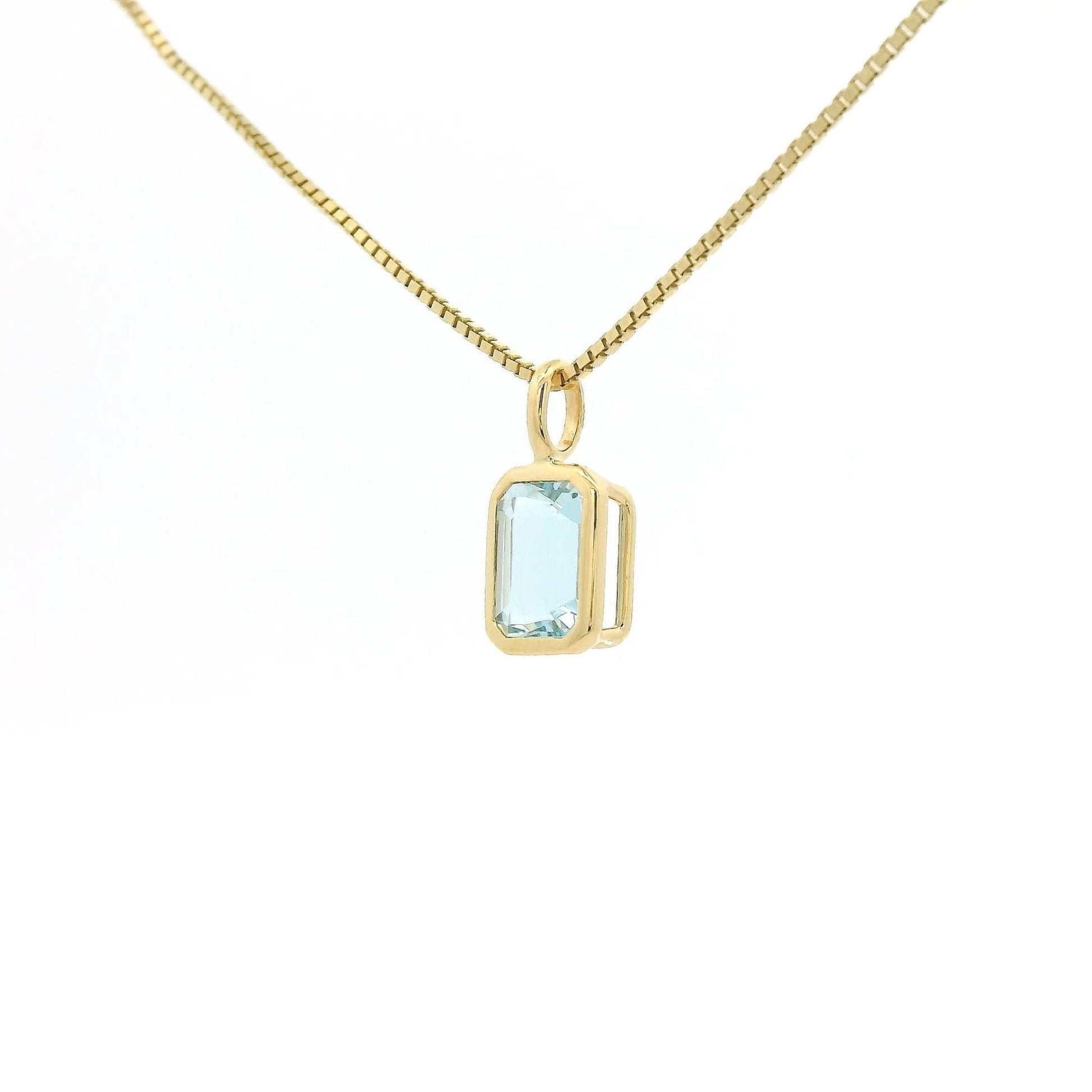 Bezel Set Solitaire Emerald Cut Aquamarine Pendant - Forever Rox Fine Jewelry