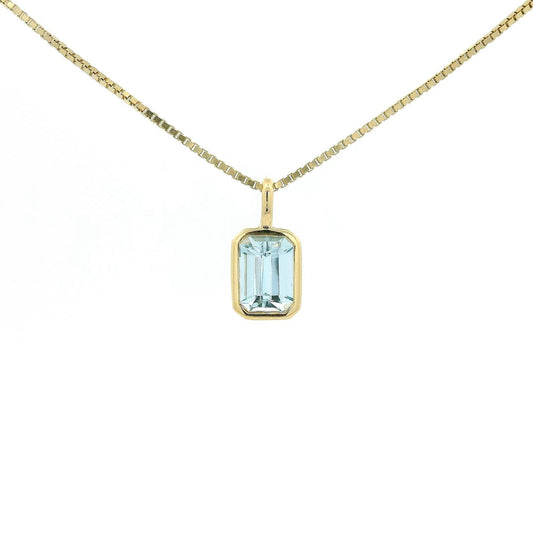 Bezel Set Solitaire Emerald Cut Aquamarine Pendant - Forever Rox Fine Jewelry