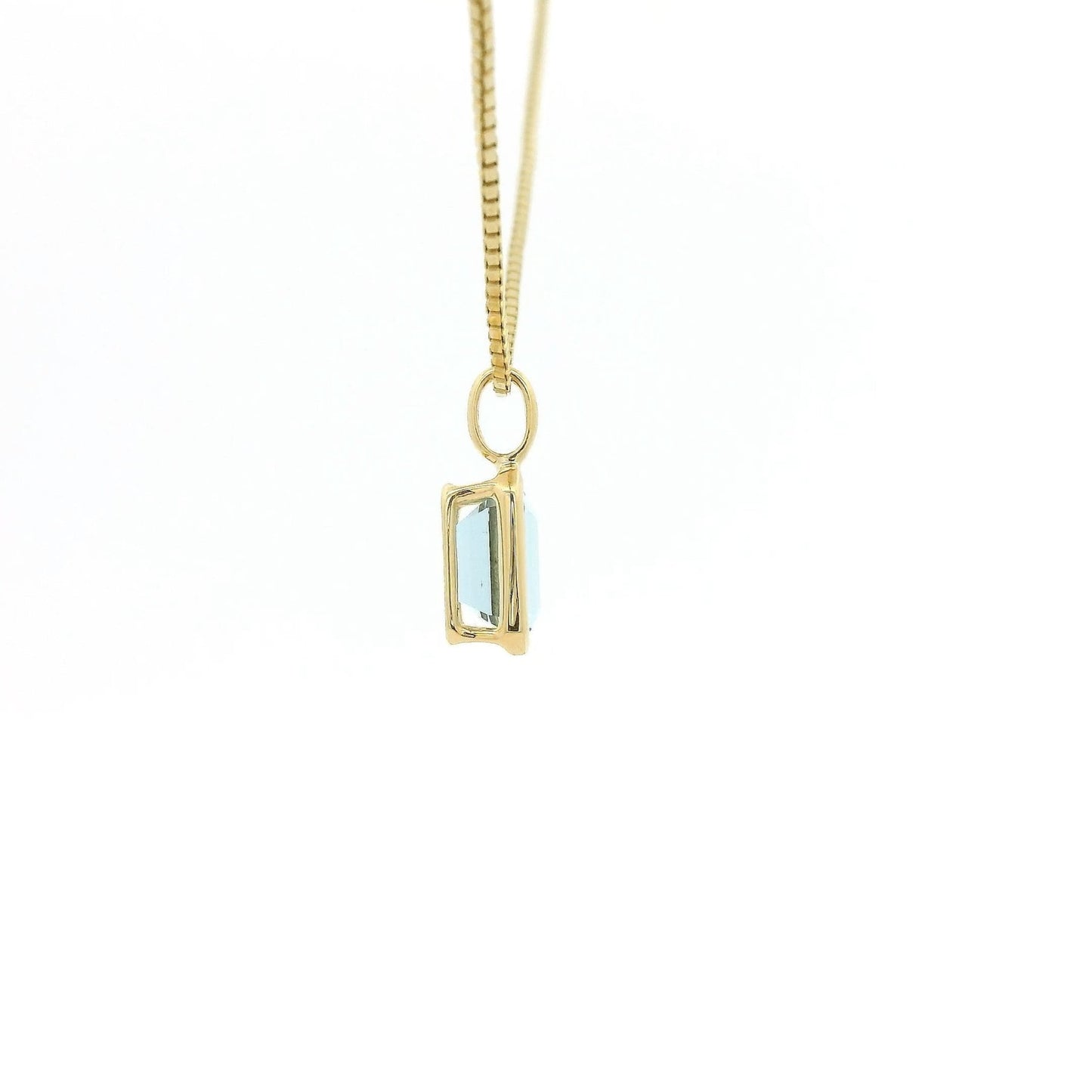 Bezel Set Solitaire Emerald Cut Aquamarine Pendant - Forever Rox Fine Jewelry