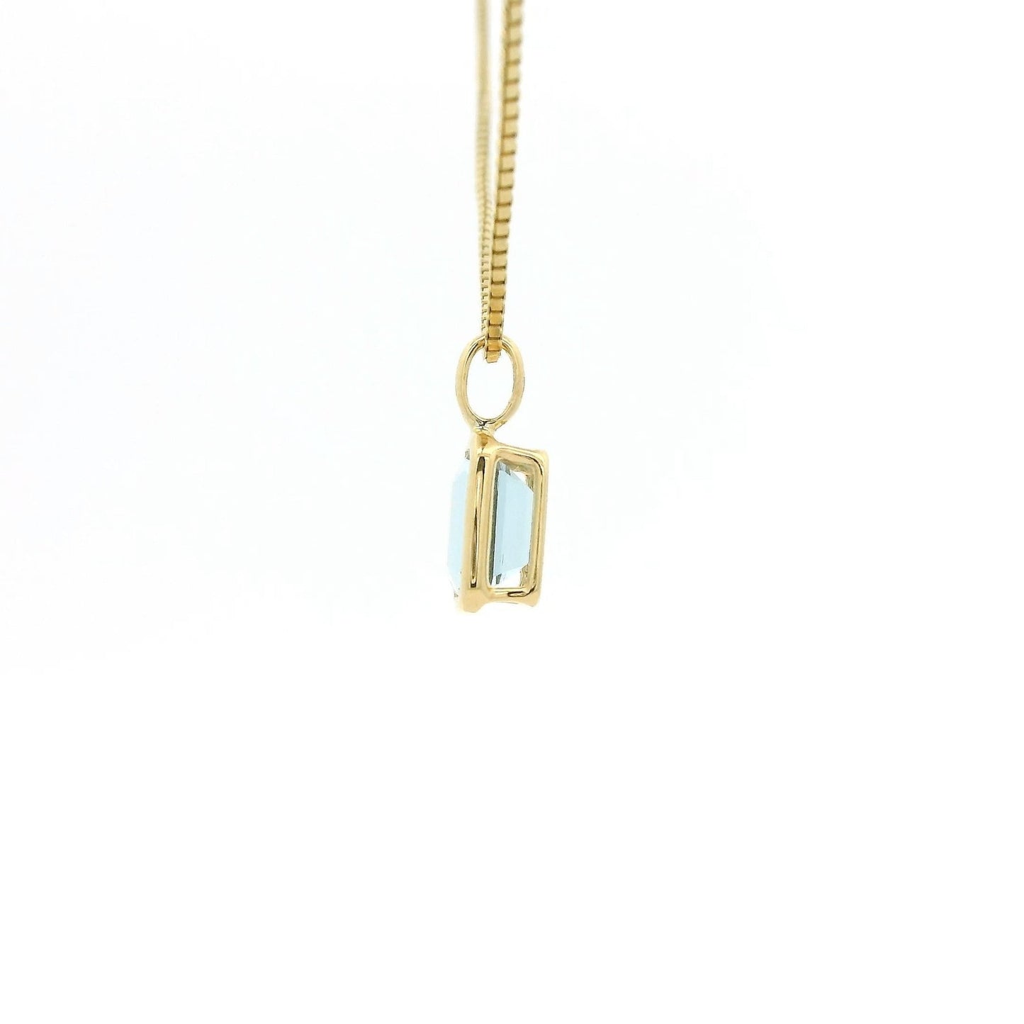Bezel Set Solitaire Emerald Cut Aquamarine Pendant - Forever Rox Fine Jewelry
