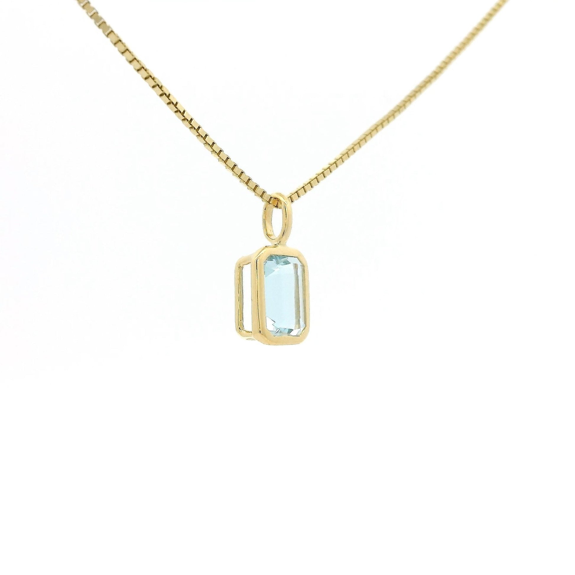 Bezel Set Solitaire Emerald Cut Aquamarine Pendant - Forever Rox Fine Jewelry