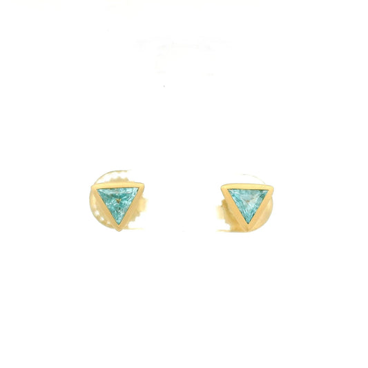 Bezel Set Triangle Cut Blue Zircon Studs - Forever Rox Fine Jewelry