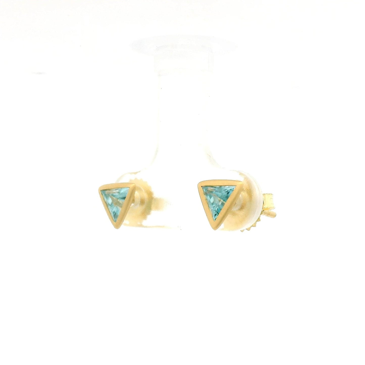 Bezel Set Triangle Cut Blue Zircon Studs - Forever Rox Fine Jewelry