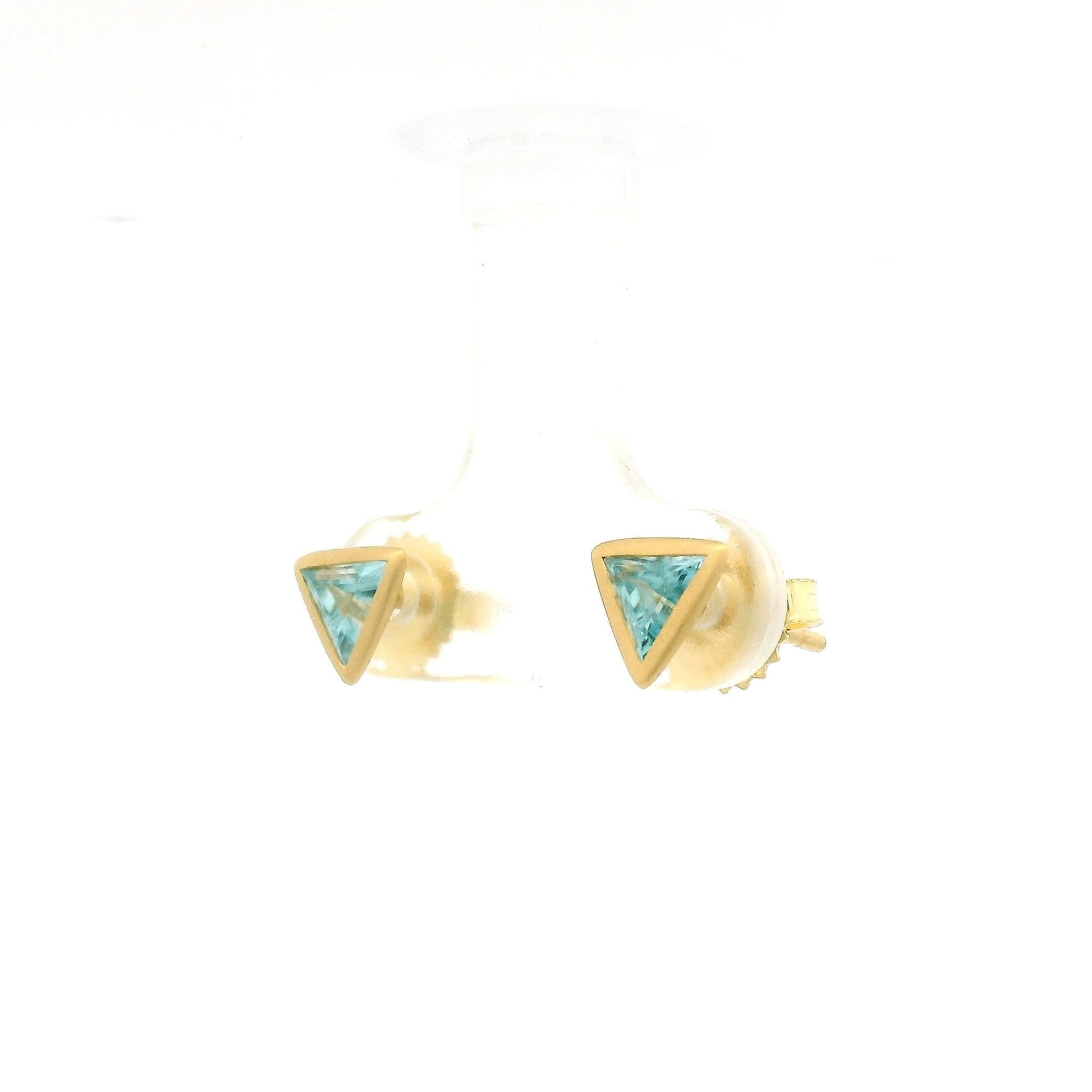 Bezel Set Triangle Cut Blue Zircon Studs - Forever Rox Fine Jewelry