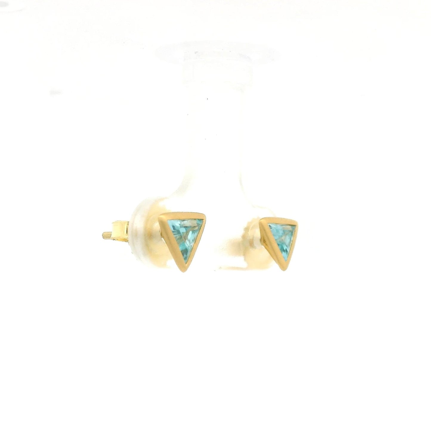Bezel Set Triangle Cut Blue Zircon Studs - Forever Rox Fine Jewelry