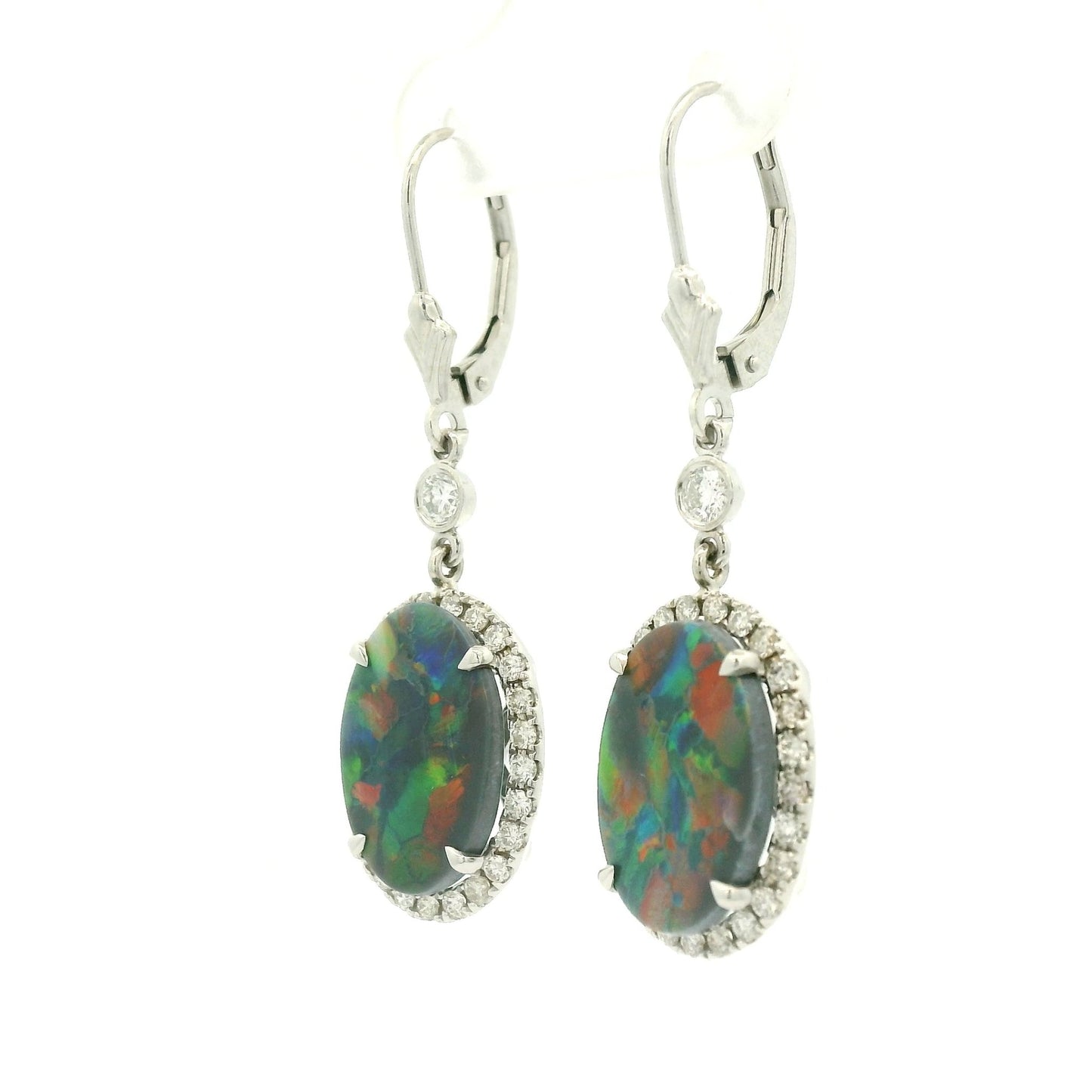 Black Lightning Ridge Opal & Diamond Dangles - Forever Rox Fine Jewelry