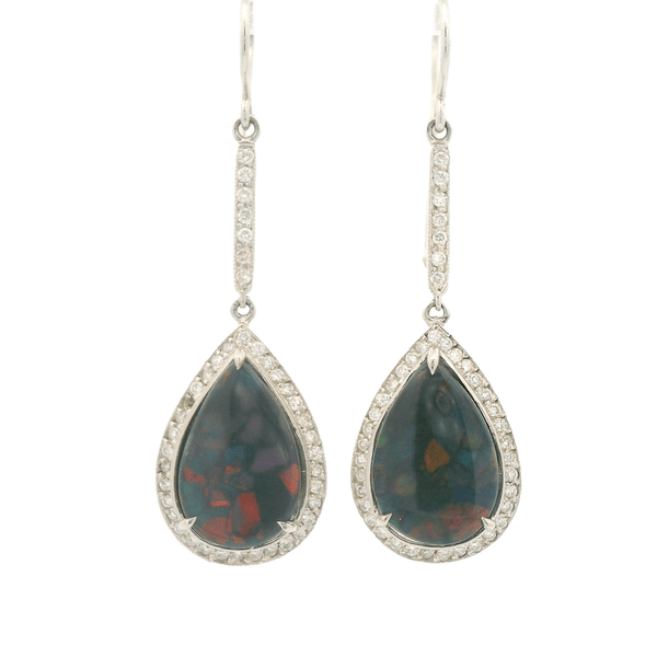 Black Lightning Ridge Opal & Diamond Dangles - Forever Rox