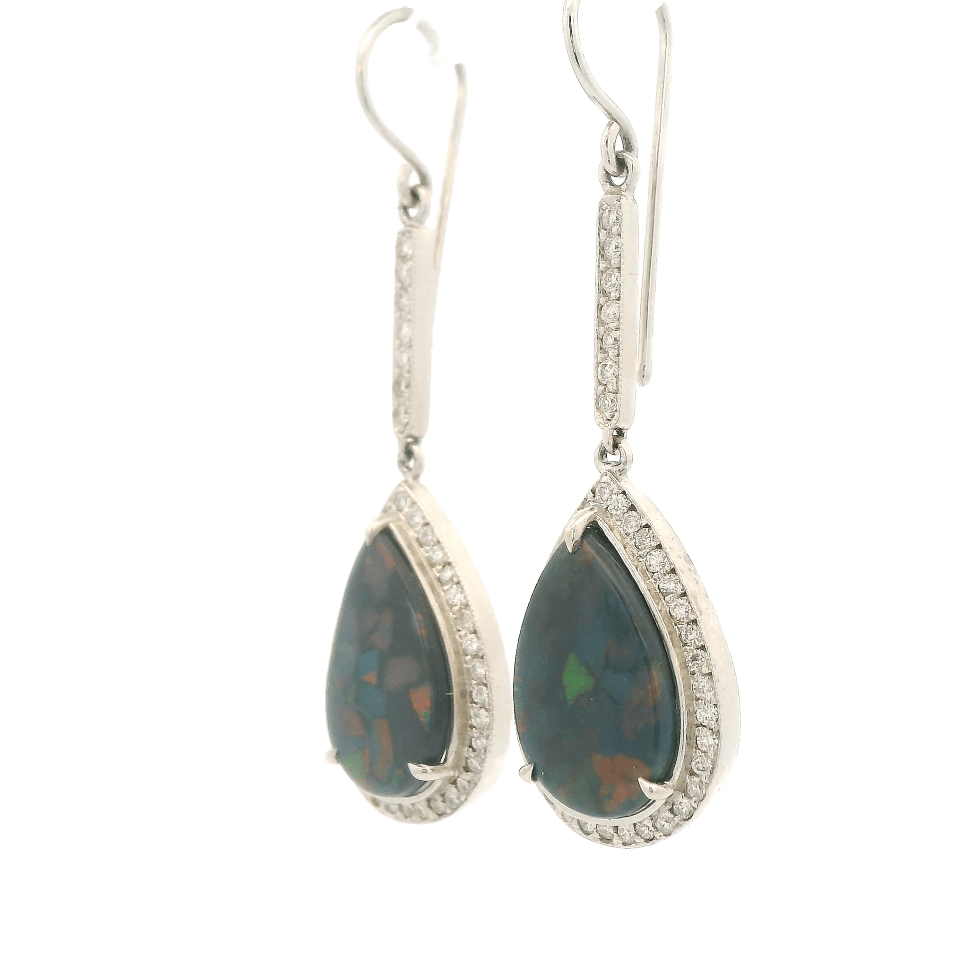 Black Lightning Ridge Opal & Diamond Dangles - Forever Rox